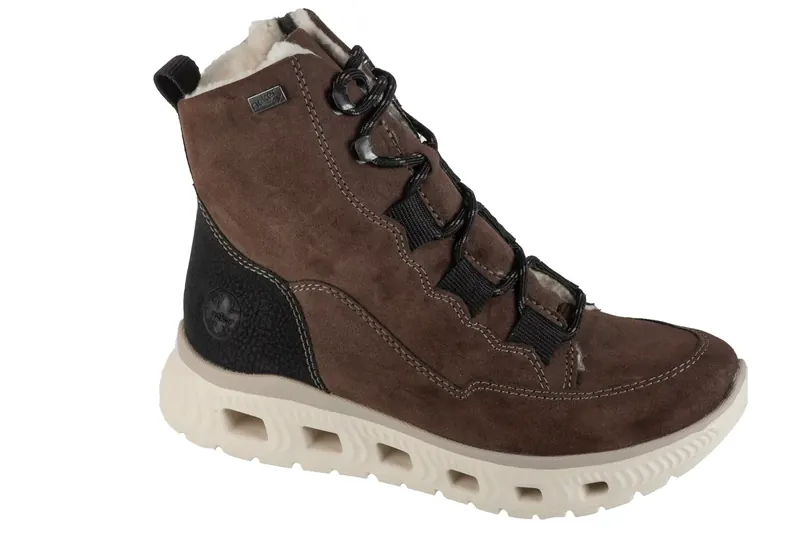 Rieker Booties M6012-25, Damskie, Brązowe, buty zimowe, skóra zamszowa, rozmiar: 40