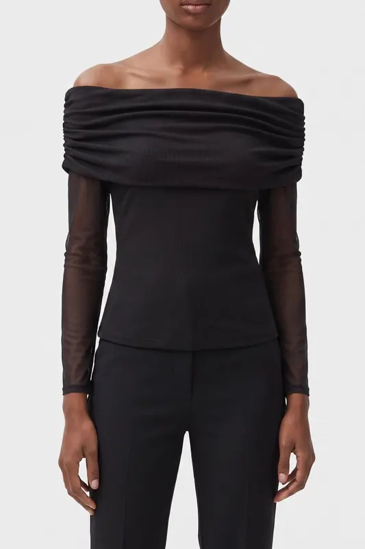 The Kooples Stretch Boat Neck Long Sleeve Mesh Top Black Maat: 36 | Longsleeves Outlet | Dames | Zwart