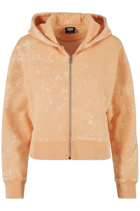 Urban Classics Ladies Short Oversized Towel Washed Zip Hoody Pale Orange Maat: XL | Cardigans Outlet | Dames | Oranje
