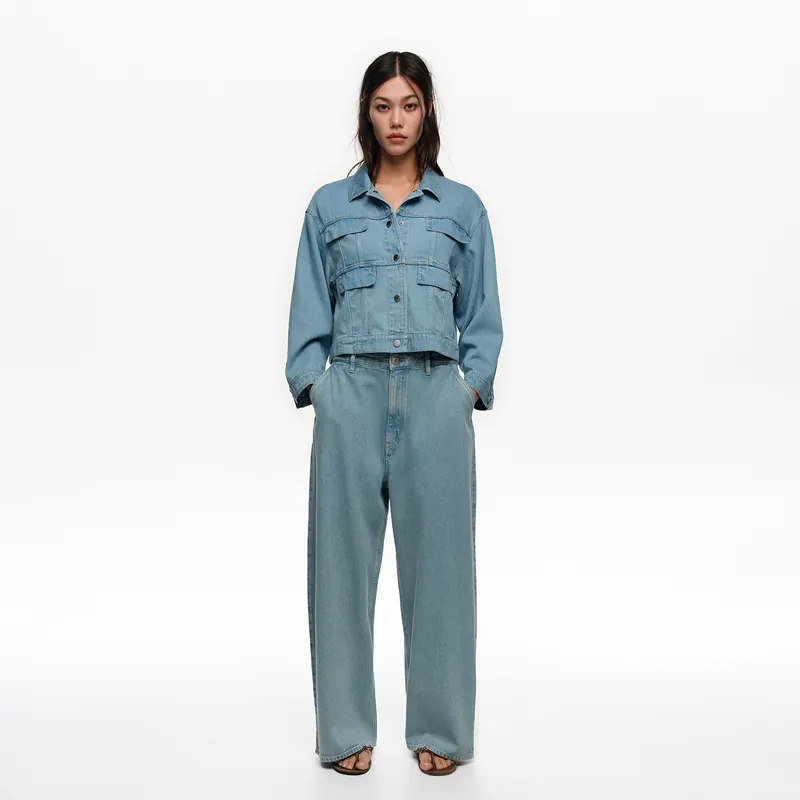 WIDE LEG – Spodnie denim jasnoniebieskie efekt sprania