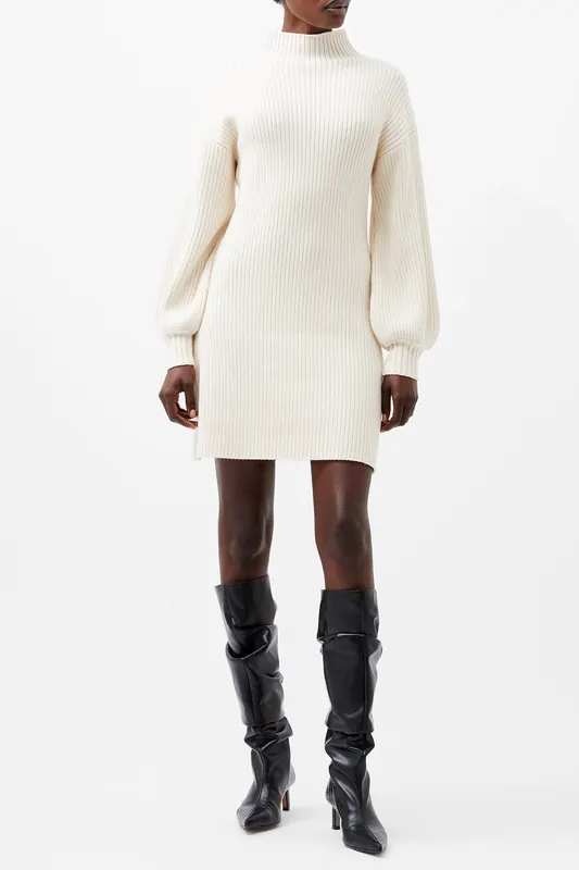 French Connection Babysft Bishop Sl Knit Dress S Classic Cream Maat: S | Mini Jurken Outlet | Dames | Wit