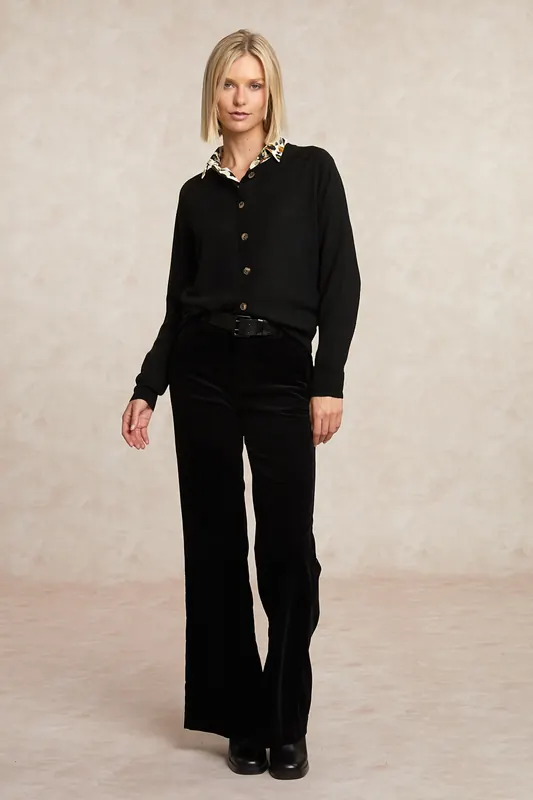 River Woods Buttoned Merino Wool Crew Neck Cardigan Black Maat: S | Longsleeves Outlet | Dames | Zwart