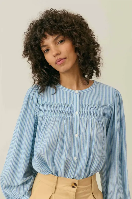 Louise Misha Shirt Jally Blue Parasol Stripes Maat: 40 | Longsleeves Outlet | Dames | Blauw