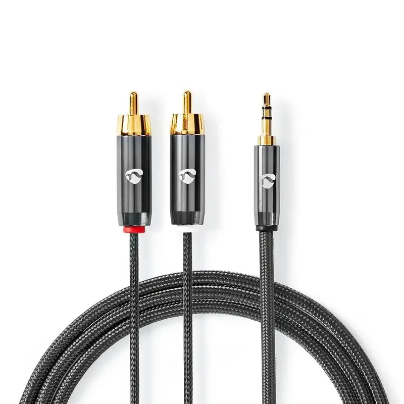 Nedis CATB22200GY10 kabel audio 1 m, 3,5 mm jack na 2 x Rca, szary