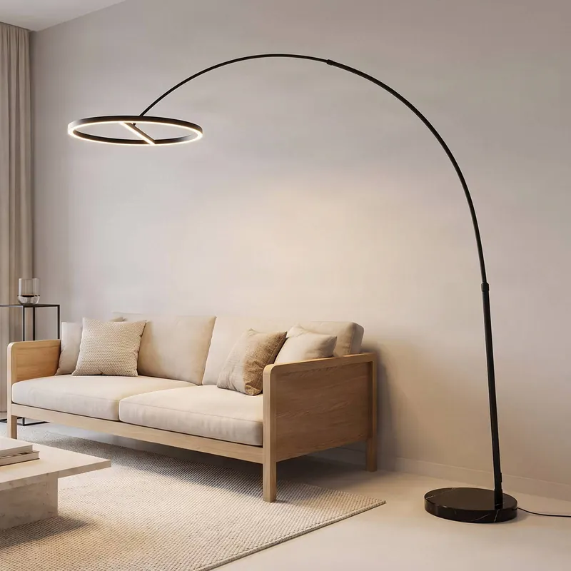 Łukowa lampa podłogowa LED Lucande Virvera, okrągła, czarny, metal