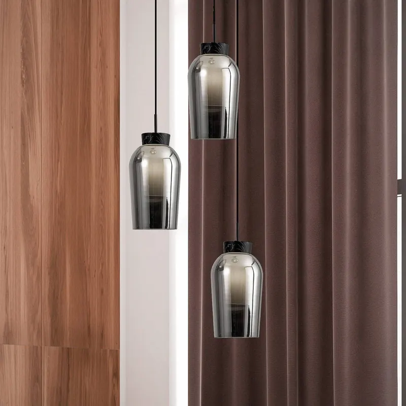 Lampa wisząca Nora, czarny, chrom, 3-punktowa, okrągła, szkło