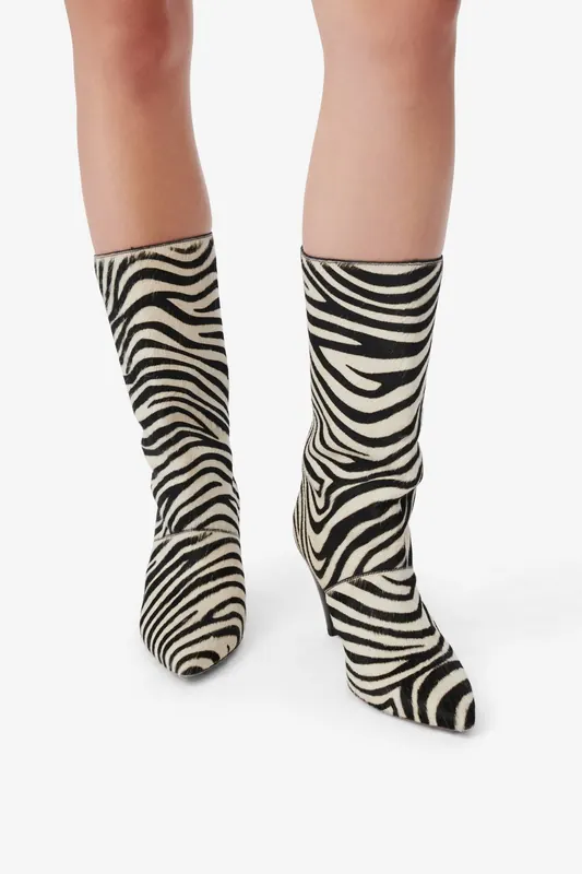 IRO Paris Ulli Pony Zebra Low Boots Beige Black Zebra Pony Maat: 39 | Laarzen Outlet | Dames | Zwart