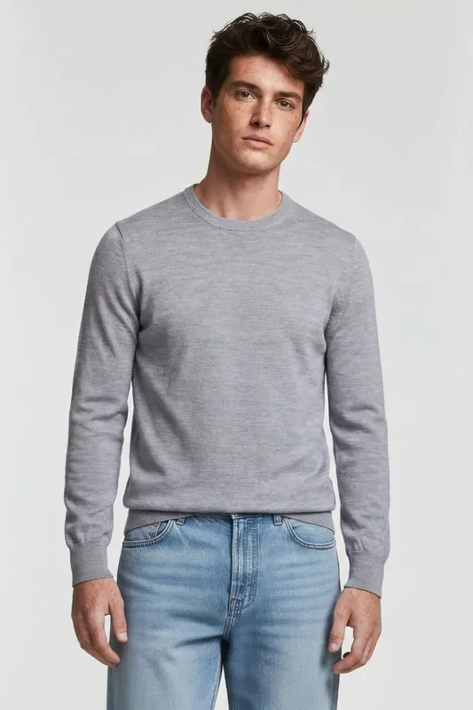 Brooks Brothers Merino Wool Crew-neck Sweater Mid Grey Maat: M | Sweaters Outlet | Heren | Grijs