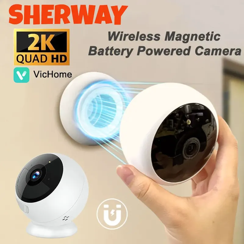 Kamera bezpieczeństwa domowego 2K 5MP Wi-Fi, bezprzewodowa, zewnętrzna, z magnetycznym mocowaniem, zasilana bateryjnie, monitoring, detekcja ruchu AI, wewnętrzna kamera HD.