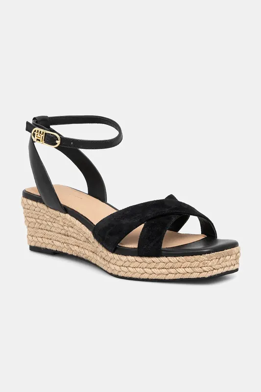 Tommy Hilfiger sandały skórzane LEATHER & SUEDE MID WEDGE ESPAD