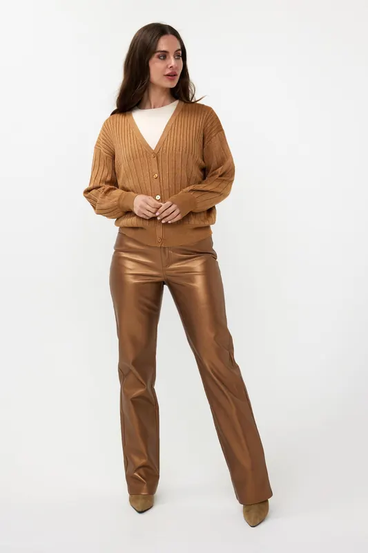EsQualo Cardigan Rib Lurex Caramel Maat: S | Jassen Outlet | Dames | Bruin