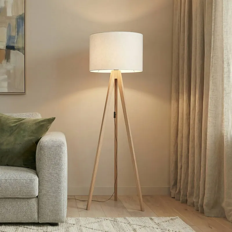 Lampa stojąca Grand, kremowa/sosna, wysokość 145 cm, E27