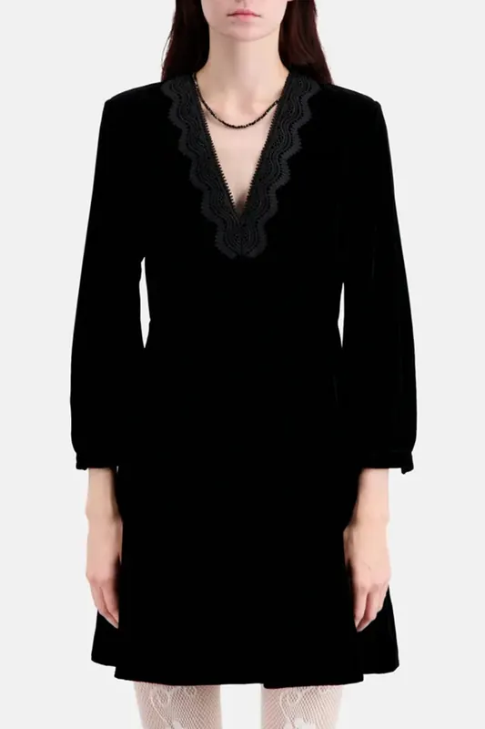 The Kooples 3/4 Sleeve Short Dress With V-neckline Black Maat: 36 | Mini Jurken Outlet | Dames | Zwart