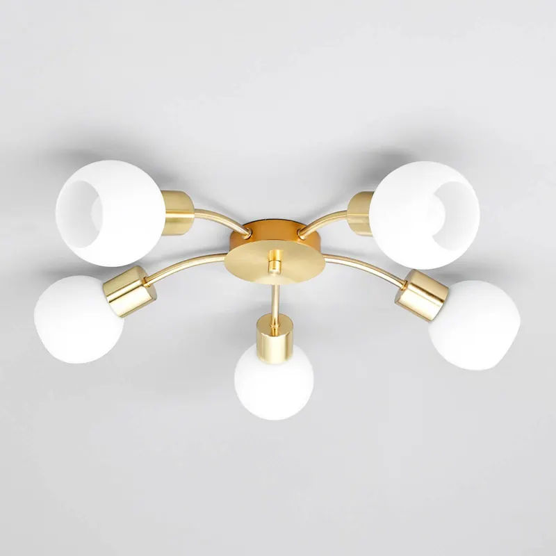 Lampa sufitowa Lindby Elaina, Ø54 cm, 5-punktowa, mosiądz, szkło, E14
