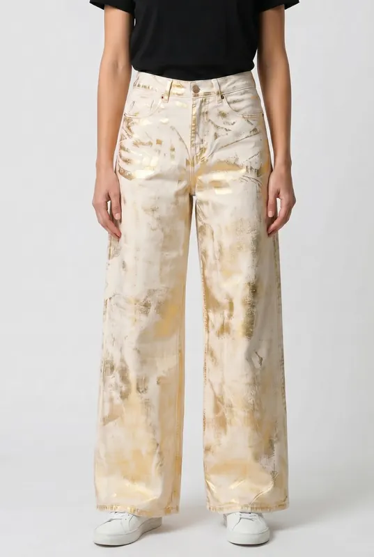 Lois Marlene Golden Foil Maat: W24 | Wijde Broeken Outlet | Dames | Goud