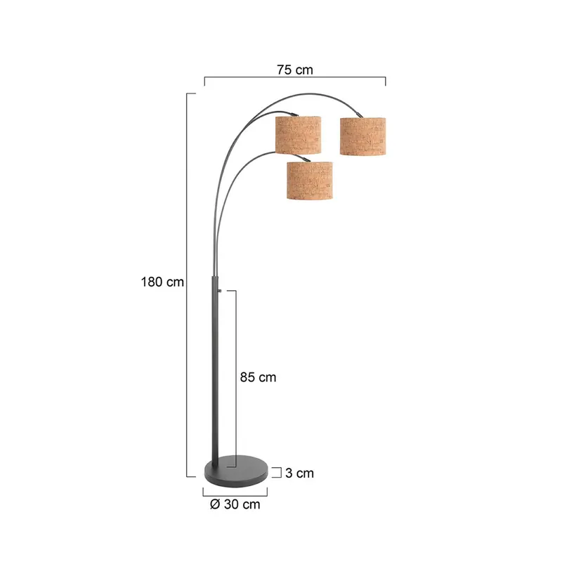 Lampa podłogowa Sparkled Light, czarna/brązowa, 180 cm, korek, 3-punktowa.