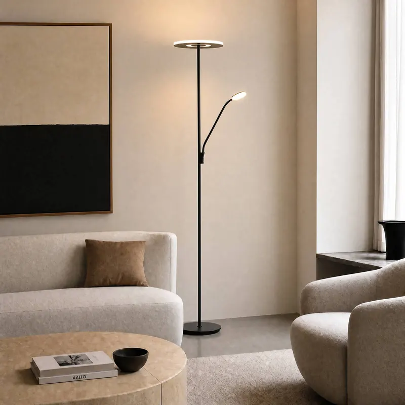 Lampa stojąca LED Lucande Raymond, czarna, CCT, z lampką do czytania