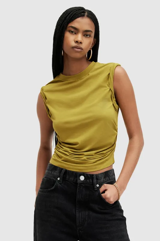 AllSaints West Tank Golden Palm Green Maat: L | Mouwloze Tops Outlet | Dames | Goud