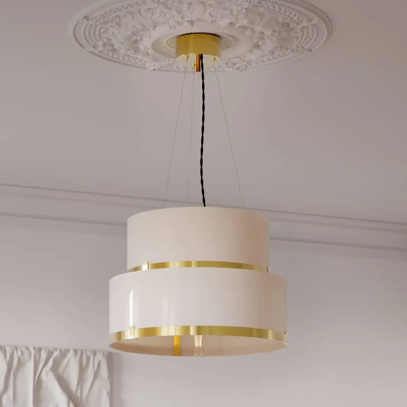 Lampa wisząca By Rydens Marcel, mosiądz/biały, Ø 50 cm