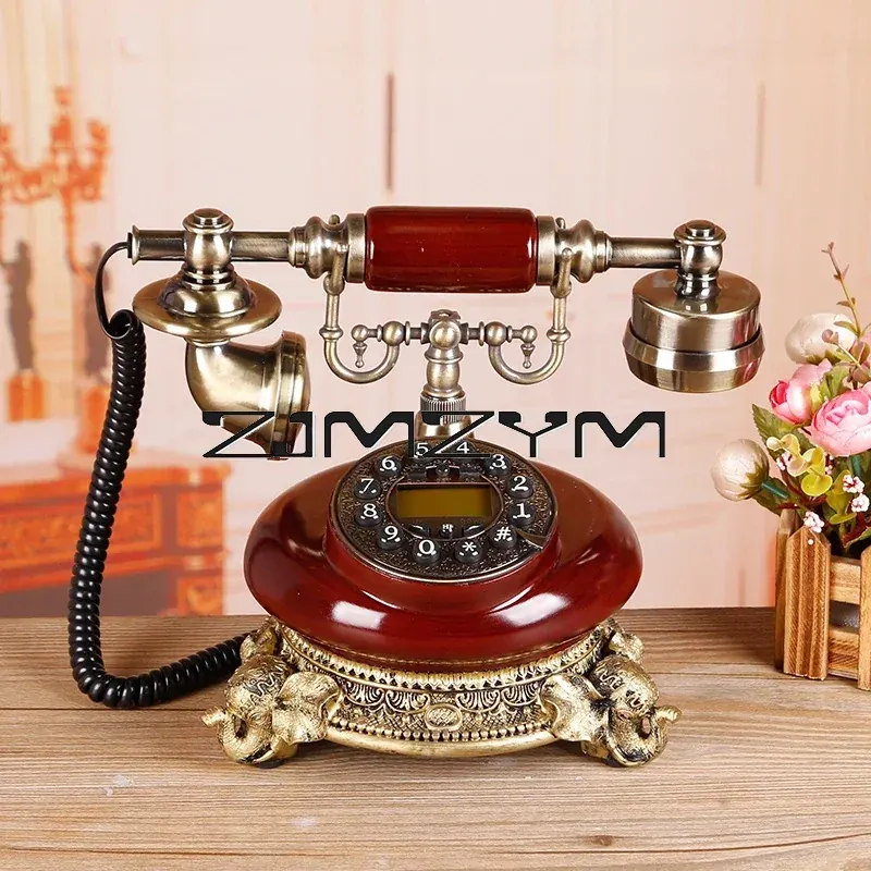Antique Corded Telephone Resin Fixed Digital Retro Phone Button Dial Vintage Decorative Rotary Dial Telephones Landline for Home