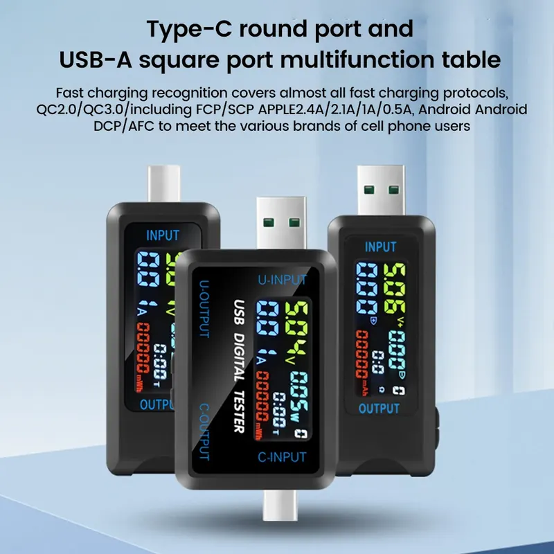 10 w 1 USB typu C woltomierz amperomierz Tester pojemności DC 4,5 ~ 36 V 0-8A wiele protokołów szybkiego ładowania automatyczne wykrywanie