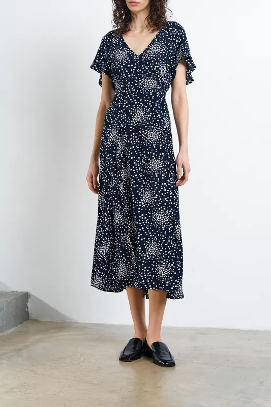 French Connection Thea Lizzie Midi Tea Dress Navy/porcelain Cream Maat: 12 | Midi Jurken Outlet | Dames | Blauw