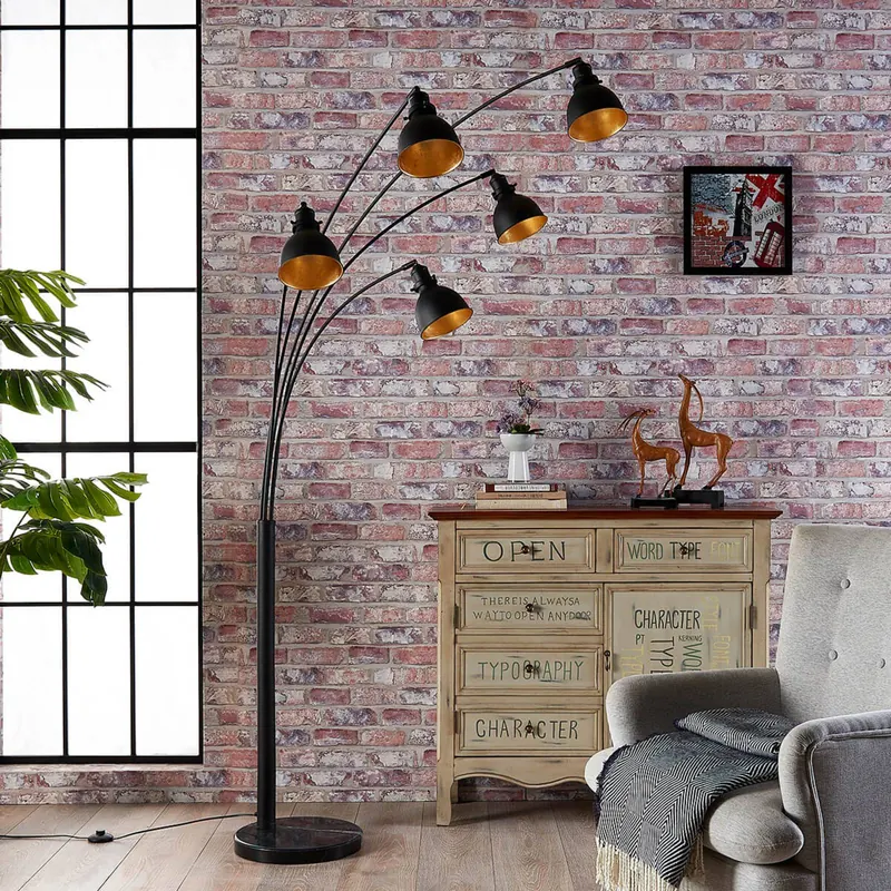 Lampa podłogowa Lindby Lira, 5-punktowa, wysokość 205 cm, czarny, złoty