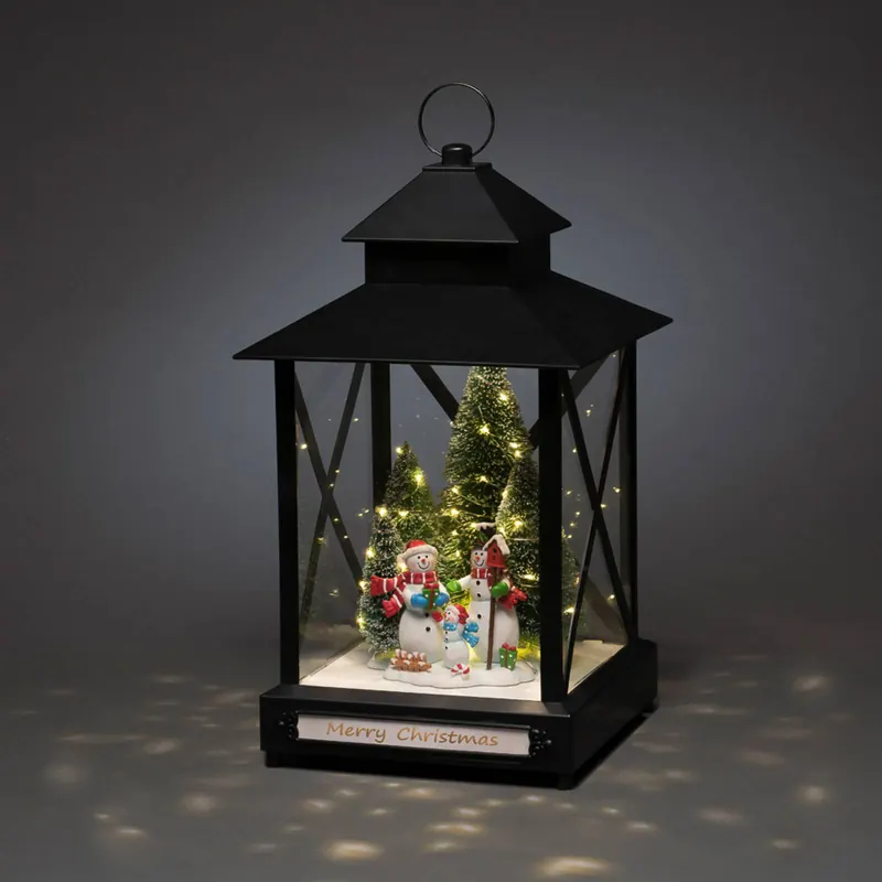 Latarnia dekoracyjna LED bałwany czarna IP44 42cm