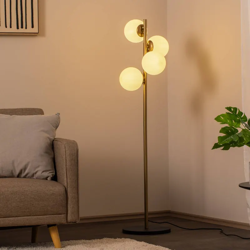Lampa stojąca Faze, złota, szkło, 130 cm, 4-punktowa, E27