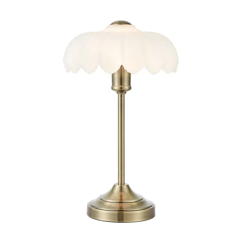 Lampa stołowa Kurage, postarzane mosiądz/biały, szkło, wysokość 43 cm, E27