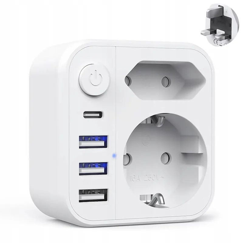 Adapter Podrozny Typ G Uk 2x Eu 2x Usb-c 2x Usb-a