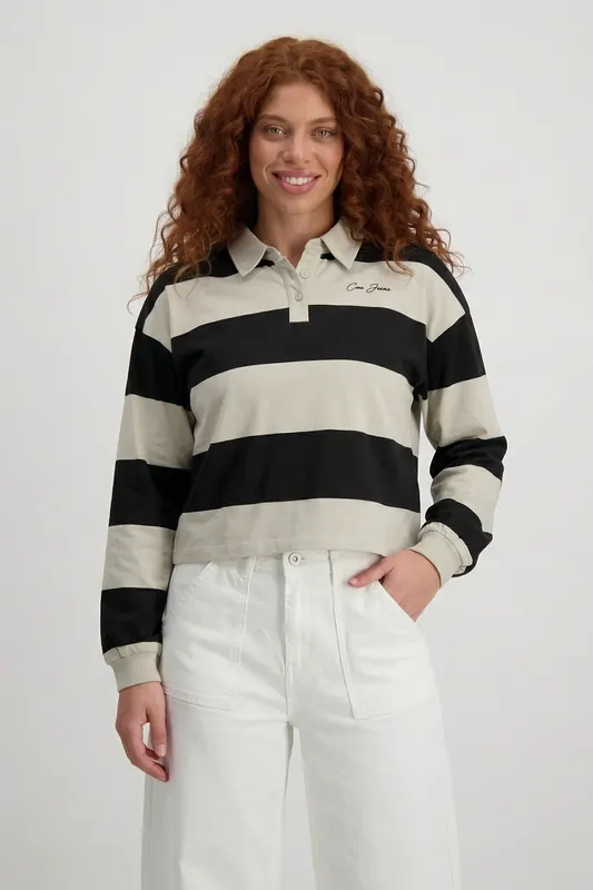 Cars Jeans Svetla Polo Ls Black Maat: S | Longsleeves Outlet | Dames | Beige