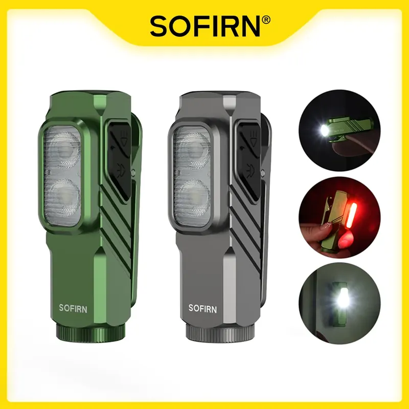 SOFIRN ST10 1000lm Mini Latarka Zaciskowa 144m 7000K Światło LED 14500 Ładowana przez USB-C Biała i Czerwona Lampa IPX6 z Magnetyczną Osłoną na Tył