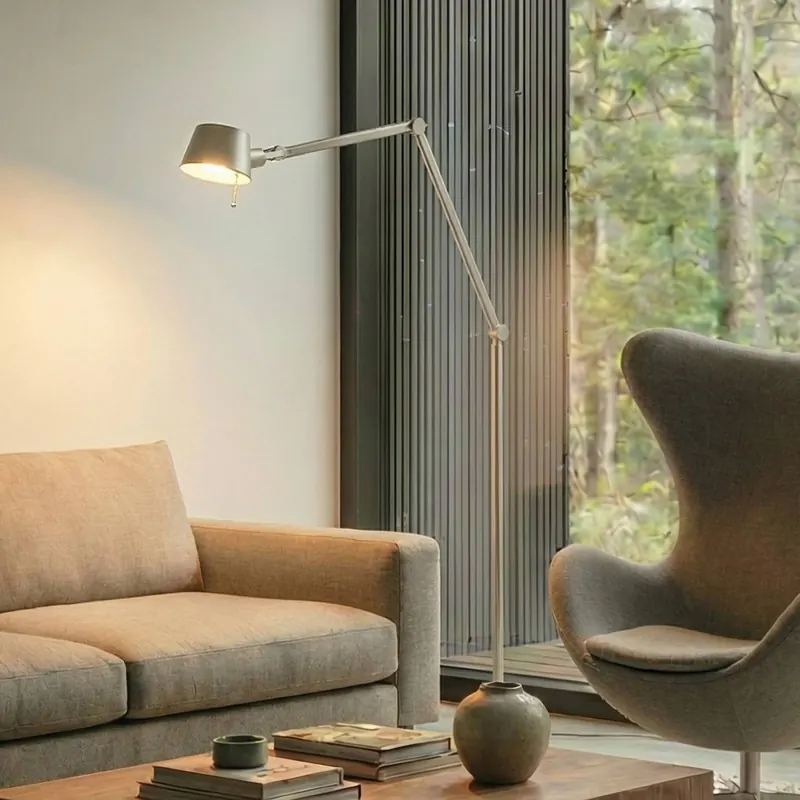 Lucande Lampa stojąca Silka, 216 cm, nikiel satynowy, regulowana