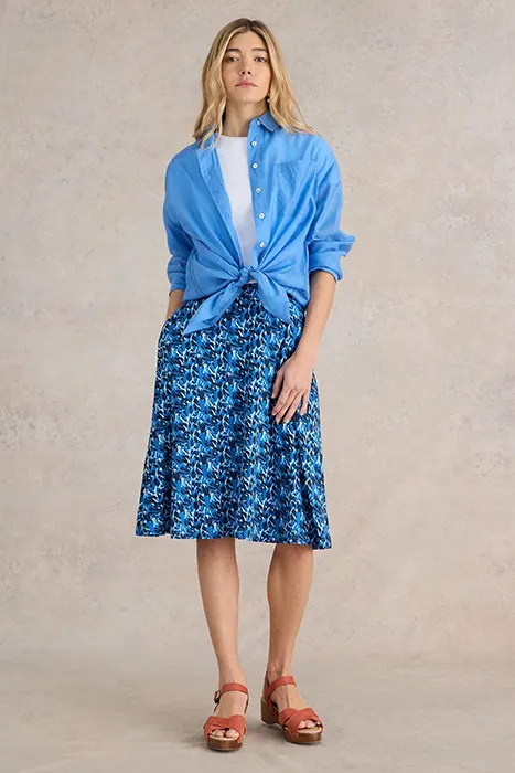 White Stuff Jade Eco Vero Jersey Skirt Blue Printed Maat: 14 | Mini Rokken Outlet | Dames | Blauw