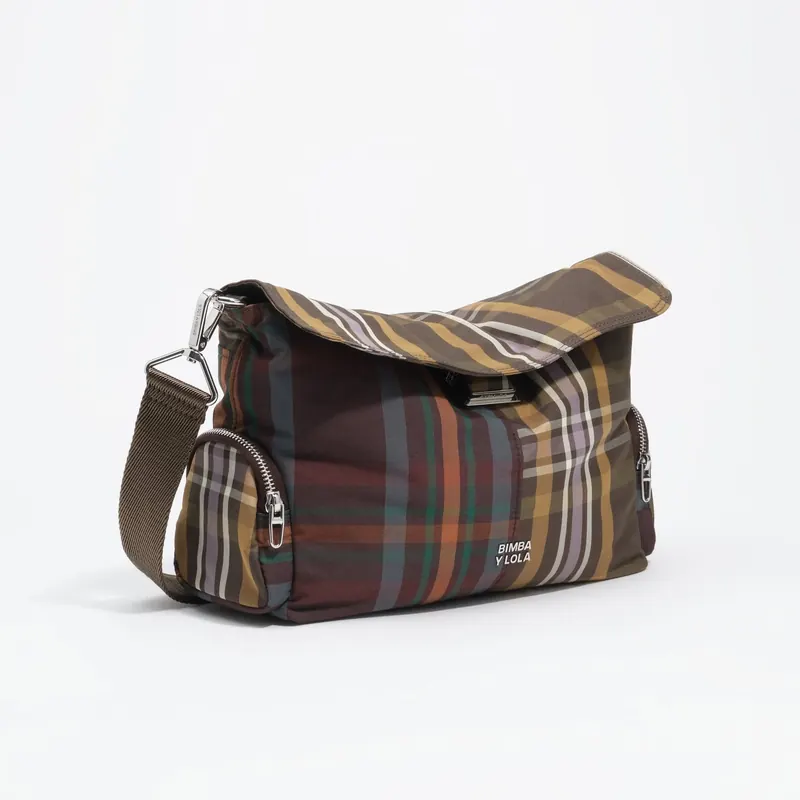 Torebka Pocket klapa duża tartan czekoladowo-zielona