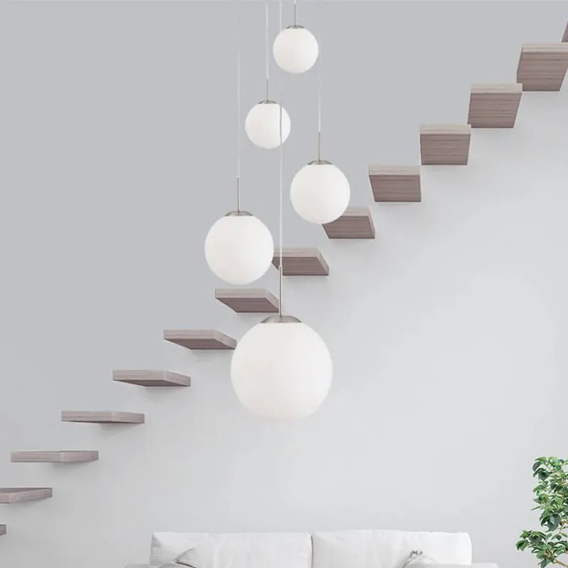 Lampa wisząca Bollique, stal, opal biały, szkło, 5-punktowa, okrągła