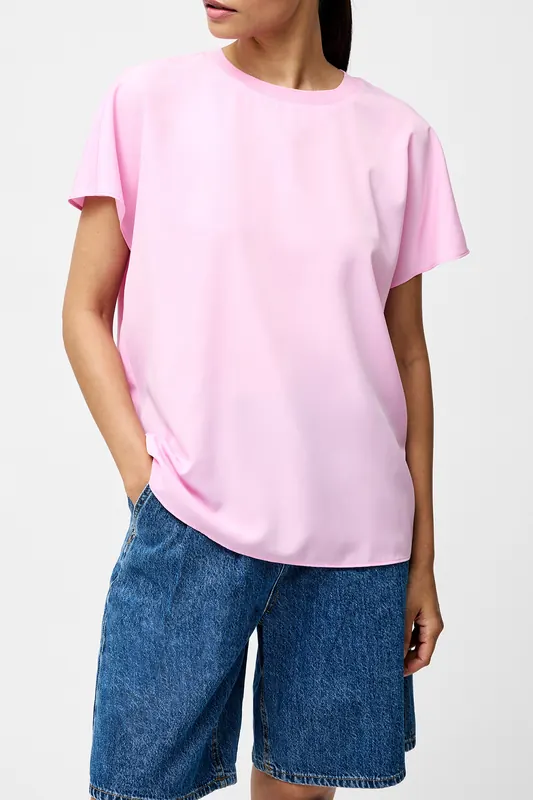 French Connection Capriana Crepe Crew Nk Top Bubblegum Pink Maat: L | Blouses Outlet | Dames | Roze