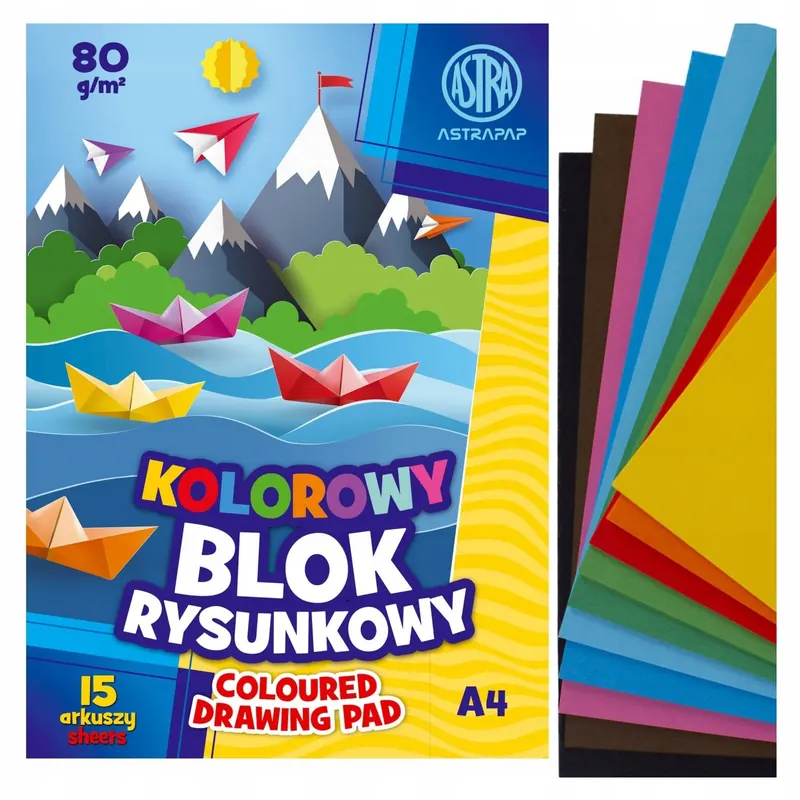 Blok Kolorowy Rysunkowy A4 15 ark. 80g/m Astra do Szkoły dla Dzieci Dziecka