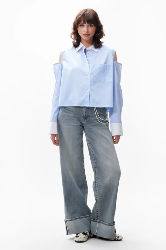 Catwalk Junkie Open Shoulder Blouse Cornflower Blue Maat: 34 | Overhemden Outlet | Dames | Blauw