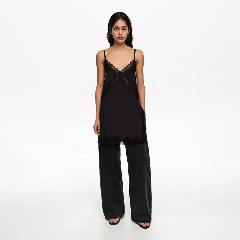 WIDE LEG – Spodnie denim czarne z efektem sprania