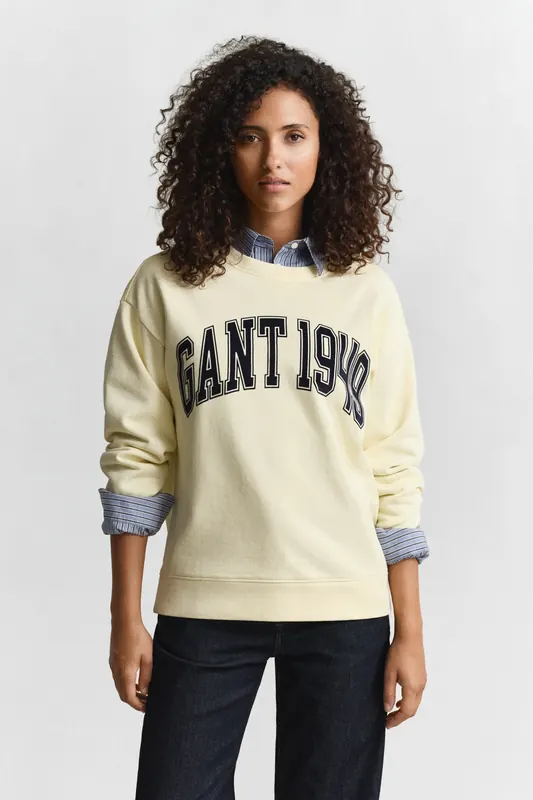 GANT Graphic C-neck Sweat Vanilla Yellow Maat: S | Sweaters Outlet | Dames | Geel