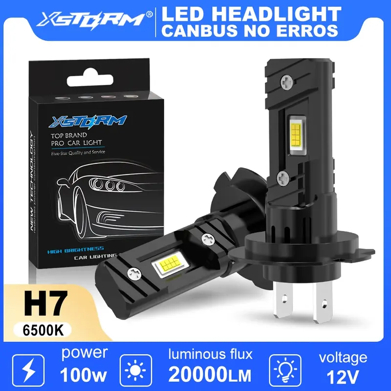 XSTORM 2PCS H7 LED Żarówka reflektora 100W 20000LM CPS LED Canbus Auto Lamps 6500K LED Lights Żarówka do samochodu 12V Truck Headlight