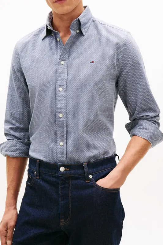 Tommy Hilfiger Flex Dobby Sf Shirt Carbon Navy Maat: XL | Casual Overhemden Outlet | Heren | Blauw
