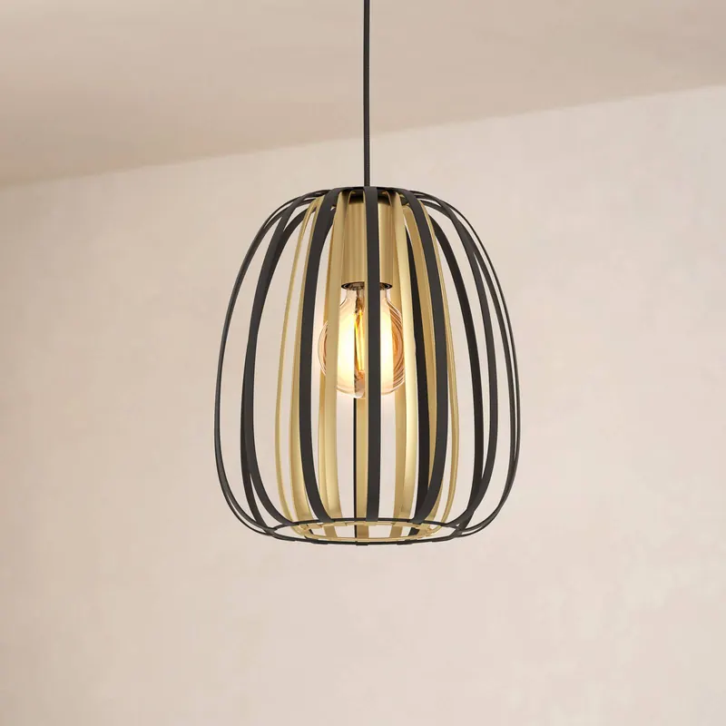 Lampa wisząca Encinitos, czarny/mosiądz, Ø 25,5 cm