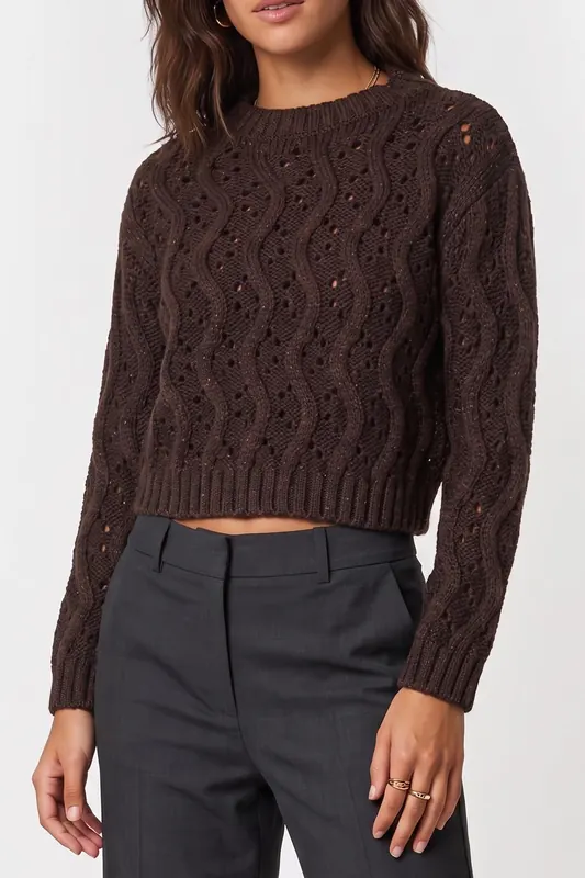 GUESS Adenora Stitched Swt Chocolate Brownie Mu Maat: L | Sweaters Outlet | Dames | Bruin