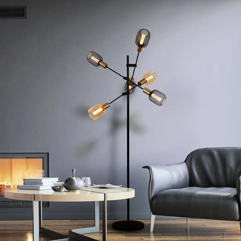 Lampa stojąca Armstrong, czarny/mosiądz, metal, 6-punktowa, E27