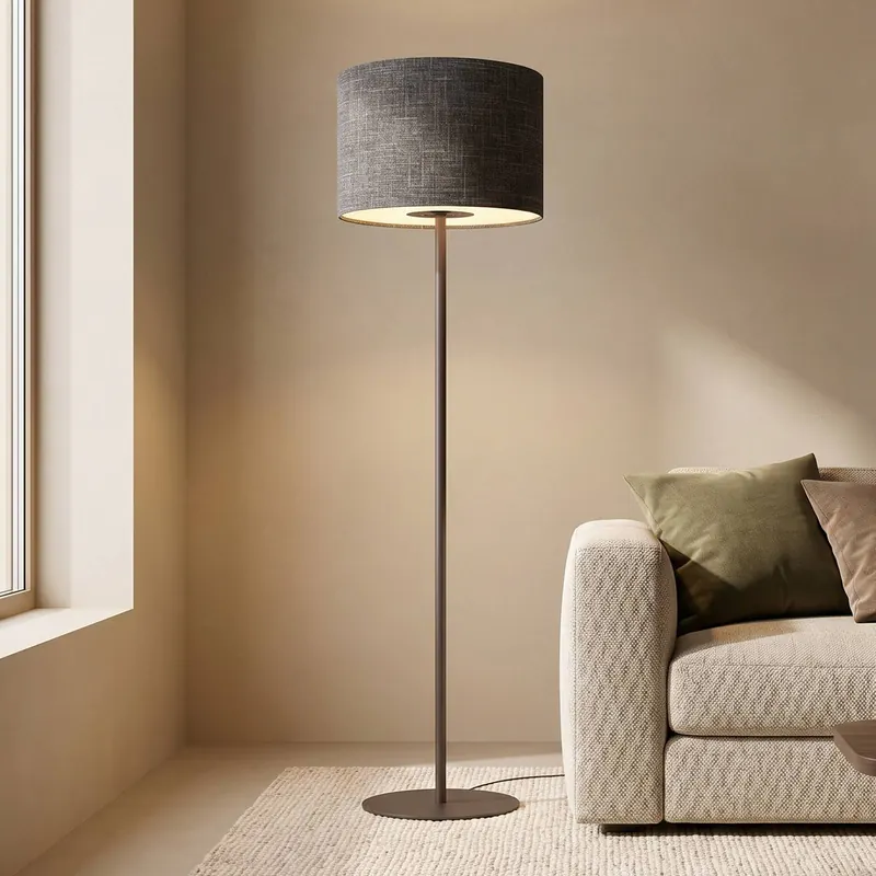 Lampa stojąca Amarela, czarna melanżowa, tekstylna, E27