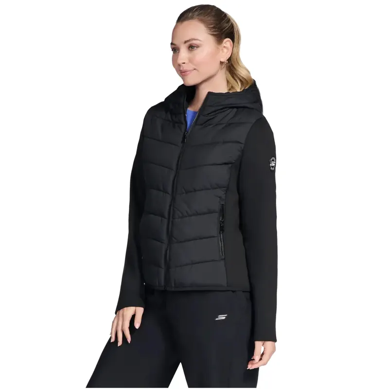 Skechers GO Shield Performance Elite Hooded Jacket JA232-BLK, Damskie, Czarne, kurtki zimowe, poliester, rozmiar: L