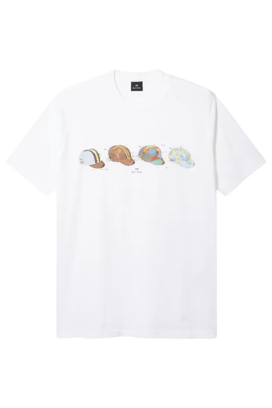 Paul Smith Mens Reg Fit T Shirt Cycling Caps White Maat: XL | T-shirts met Print Outlet | Heren | Wit